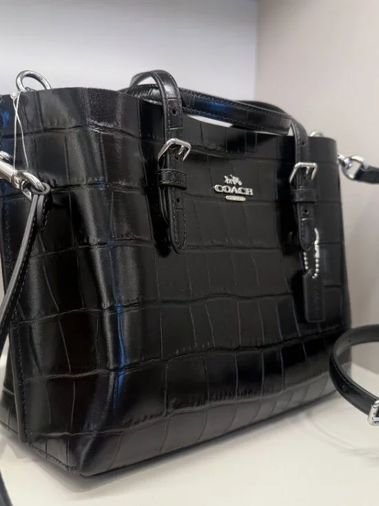 NWT COACH CW017 Mollie 25 Black Silver Croc Embossed Bag tote - Picture 2 of 7
